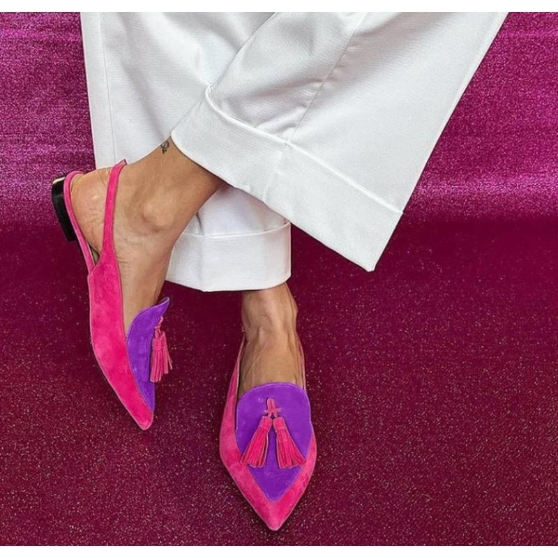 Fashion New Summer Color Block Women's Shoes 40-43 Large Pointed Tassel Low Heel Back Air Sandals High Heels Womens Shoes