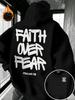 Men Faith Over Fear Hoodie Psalms 118 Bible Verse Print Black Oversized Christian Pullover Streetwear Sweatshirt Autumn Winter