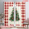 2pcs,2D Plane Printing Contemporary Curtains Christmas Tree Red Bow (3) Polyester Fabric (without Rod) Outdoor Decorations for