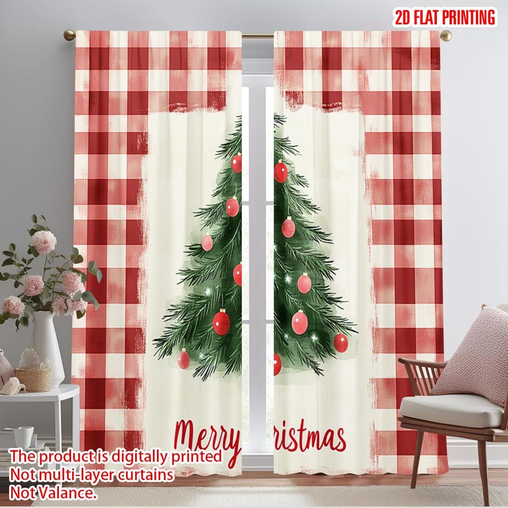 

2pcs,2D plane printing Contemporary Curtains Christmas Tree Red Bow (3) Polyester Fabric (without rod) Outdoor Decorations for 52.50×116.00 CM 2pcs