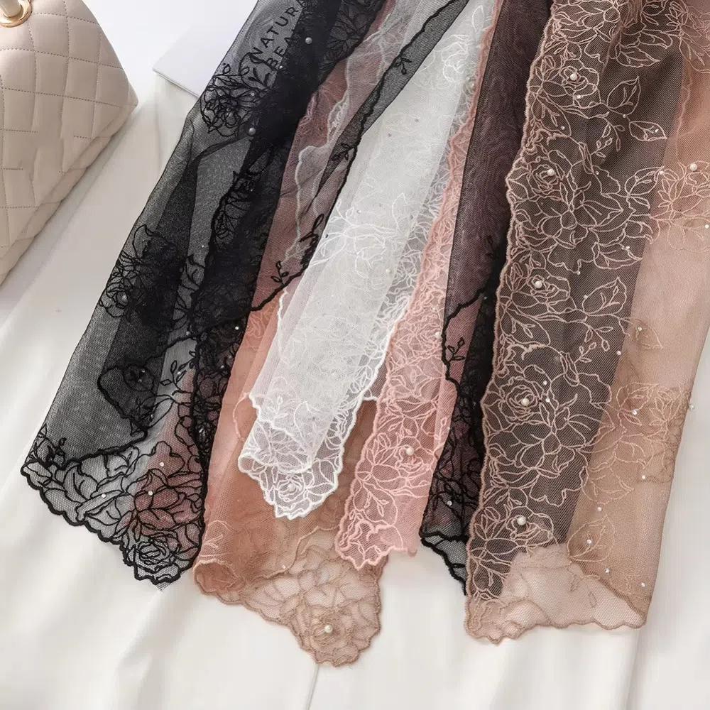 Foreign Style Lace Silk Scarf Pearl Triangle Scarf Fashion Long Scarf
