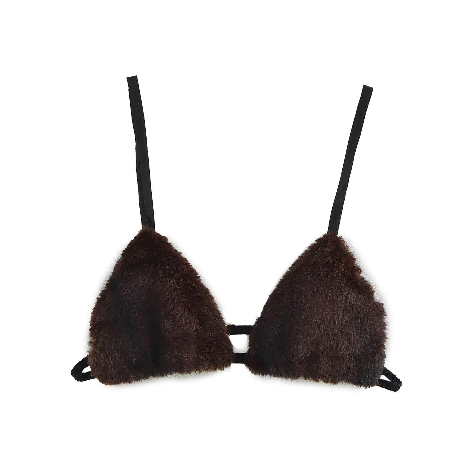 

2024 Зимний женский бюстгальтер без косточек в европейском и американском стиле с эффектом искусственного меха Small коричневый