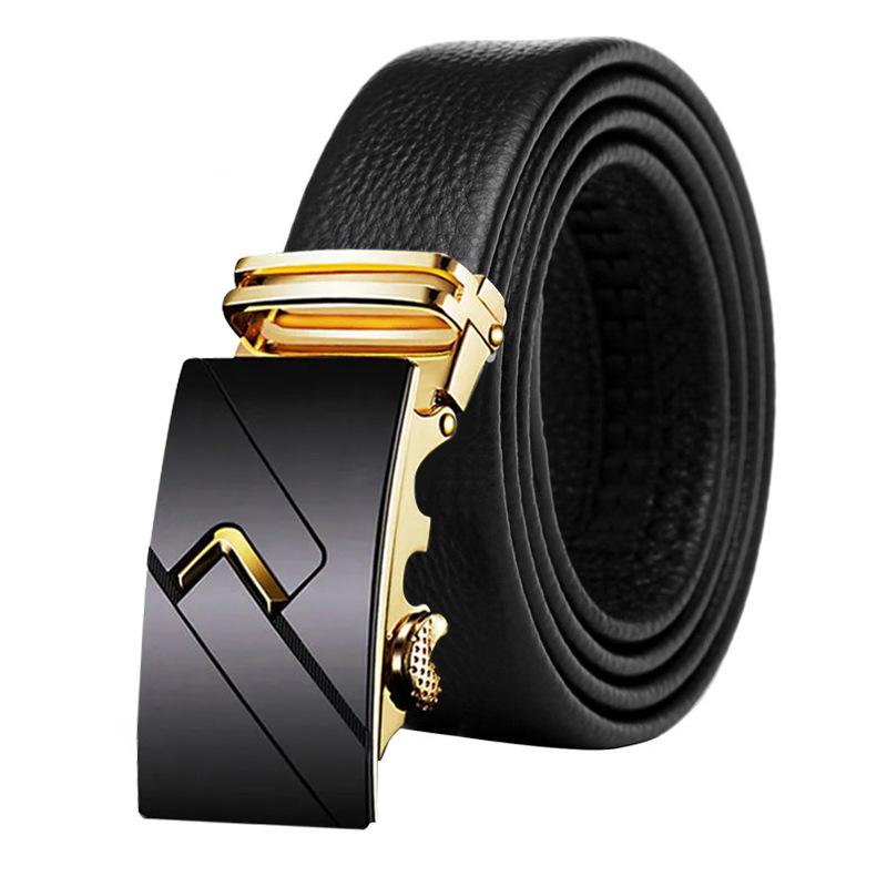 Men's Cowhide Belt Automatic Buckle Genuine Leather Belt Business Casual Simple and Versatile Middle Aged and Young Belt Men