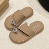 Thick-soled Slippers Outer Wear 2025 Summer New Outer Wear Foreign Style Flower Rhinestone Sleeve Toe Word Beach Cool Slippers Women