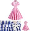 Vintage Barbie Pink Checkered Dress With Butterfly Bow-tie Collar