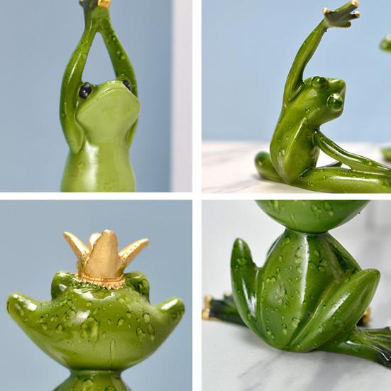 Yoga Frog Statue Cartoon Couple Frog Figurine Resin Sports Frog Sculpture Home Office Desktop Decoration Ornament