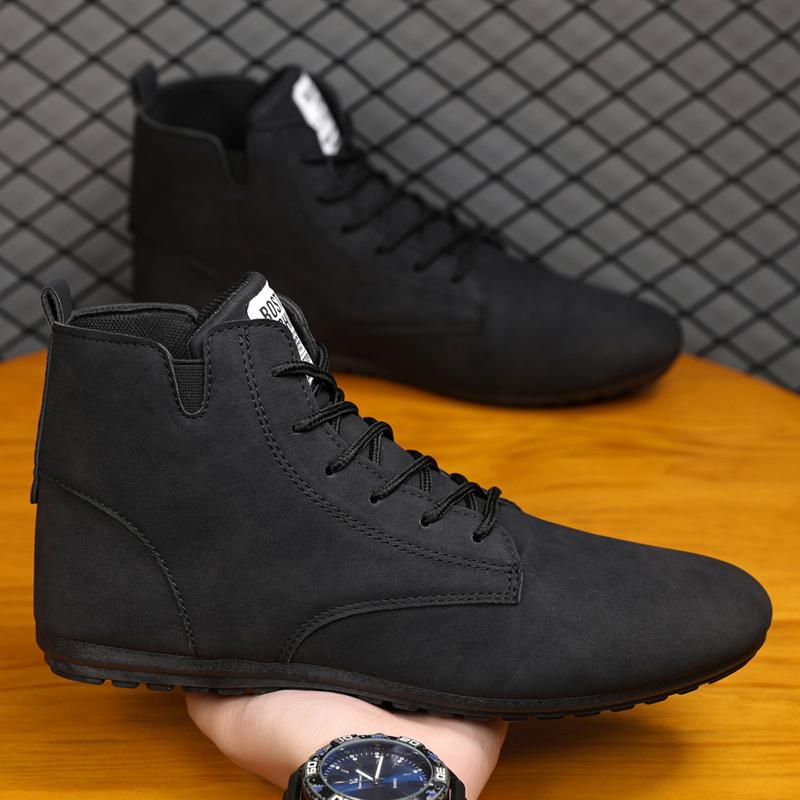 

Мужские замшевые повседневные ботинки с высоким верхом, коричневые кожаные ботильоны на шнуровке, амортизирующие стельки, нескользящая черная подошва, ботинки в ретро-стиле 39 чёрный