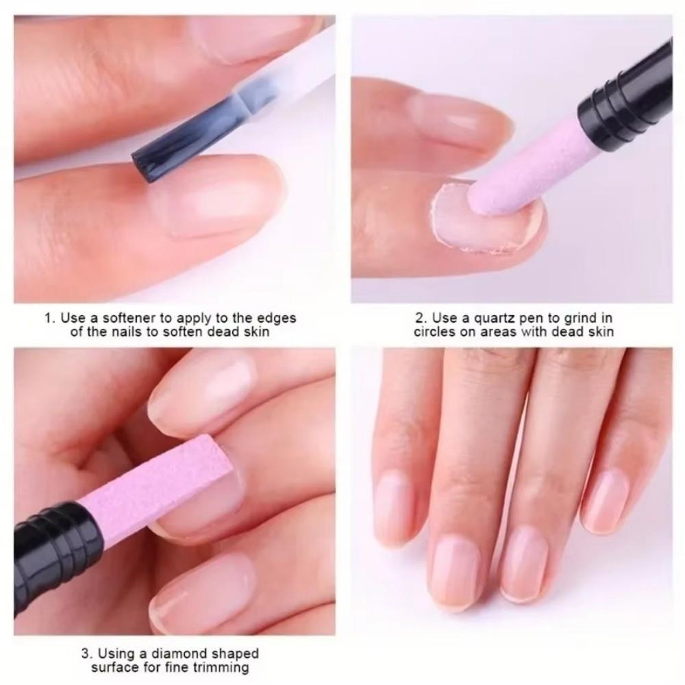 Dual-Ended Nail File Reusable Nail Pusher Pen Portable Quartz Scrub Stick  Nail Care Tool