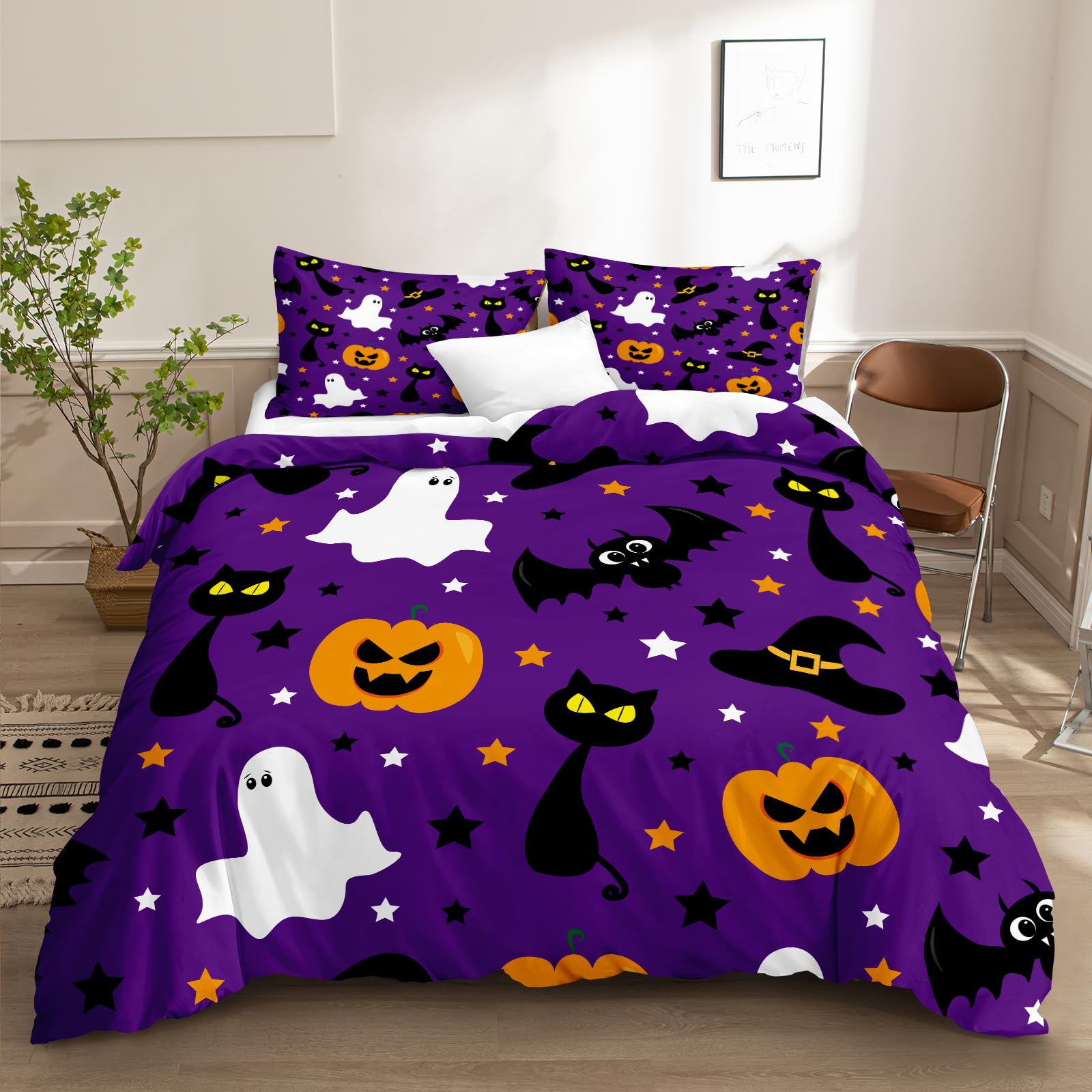 

Comforter Pumpkin Bedding Sets Queen Size Autumn Fall Stripe Halloween Thanksgiving Gifts Comforter With 2 S Comforter (quilt)-EU Single(135*200cm)3pcs