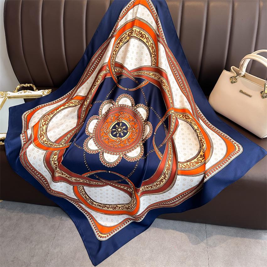 Versatile British-Style Silk Square Scarf - 90cm Solid Color Shawl & Headscarf