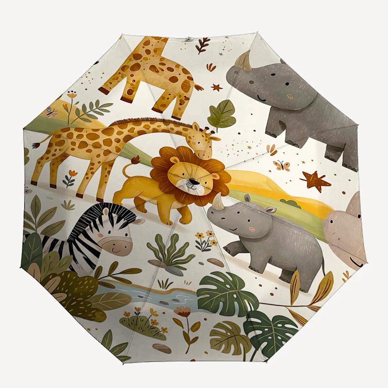 

1PC Safari Animals Umbrella-8-Rib Reinforced, Automatic Open, Lightweight & Durable, Fashion Accessory for Outdoor, Beach L0366