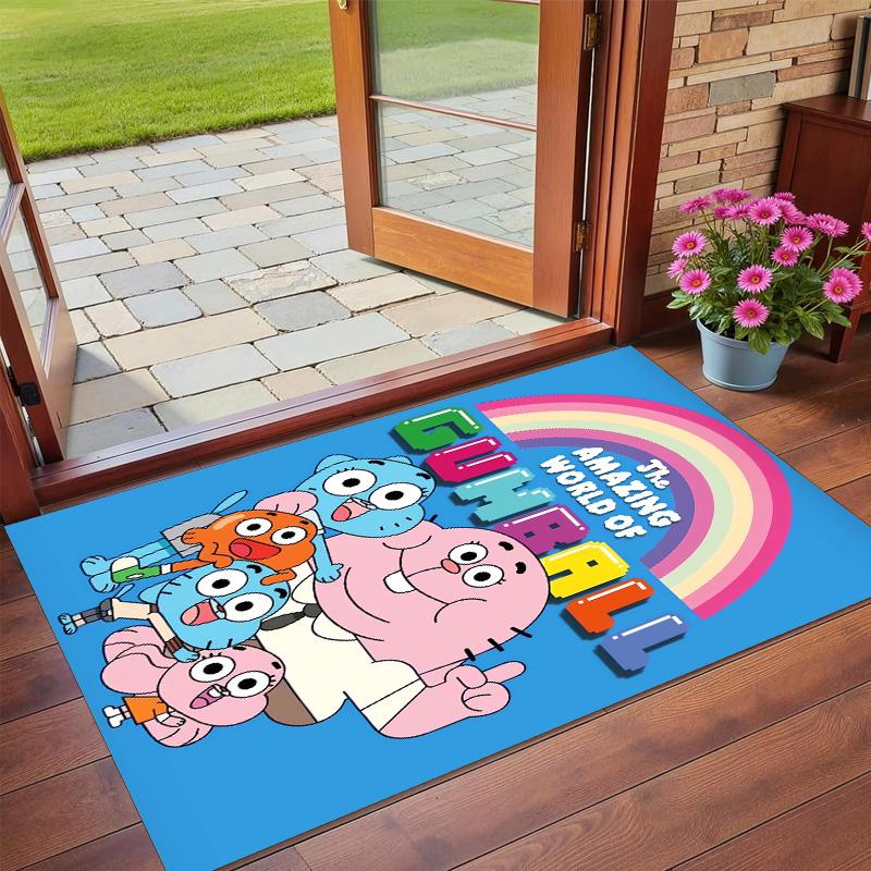 Rutschfeste Kristall-Samt-Fußmatte, Teppich im Amazing World of Gumball Design für Innenbereiche, Wohnzimmer, Schlafzimmer, Heimdekoration