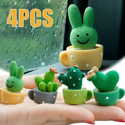 Mini Cactus Potted Car Ornaments Car Dashboard Cartoon Cactus Themed Interior Decoration Ornaments Green Plant Potted Decoration
