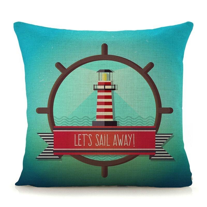 Mediterranean Lighthouse Ocean Sailing Print Home Decorative Cushion Cover Cotton Linen Pillow Case For Sofa Bed Chair 45X45Cm
