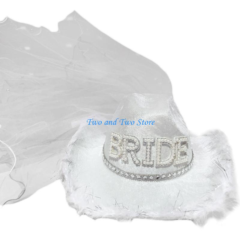 HX6F Bride Cowboy Hats Bridesmaids Cowgirl Hat Bachelorettes Party Hat Photo Headpiece белый