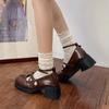 Retro Brown Mary Jane Shoes Women Thick Heels Ankle Buckle Lolita Shoes Woman Uniform Pu Leather Student Shoes Female