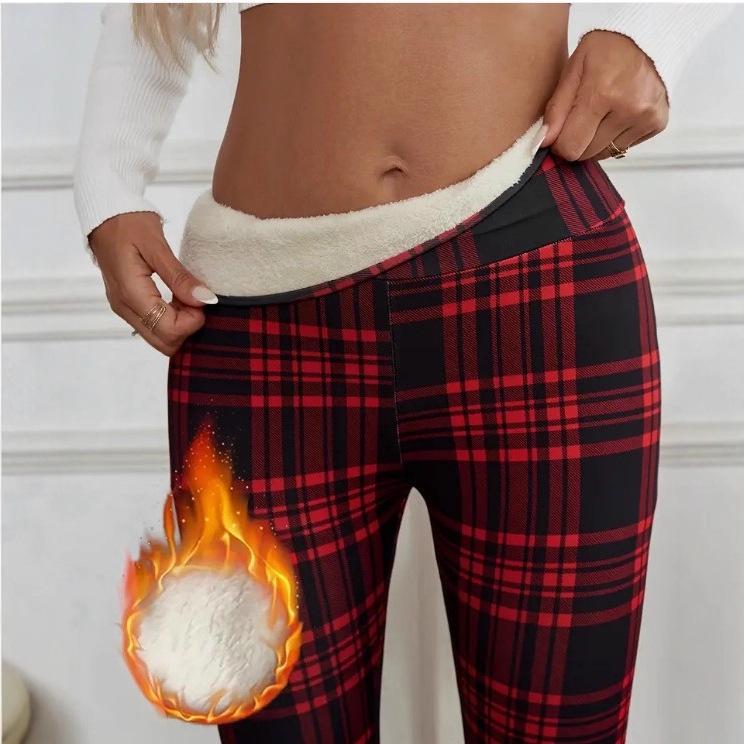 Women's High-Waisted Slim Fit Lambswool-Lined Winter Yoga Pants with Pockets