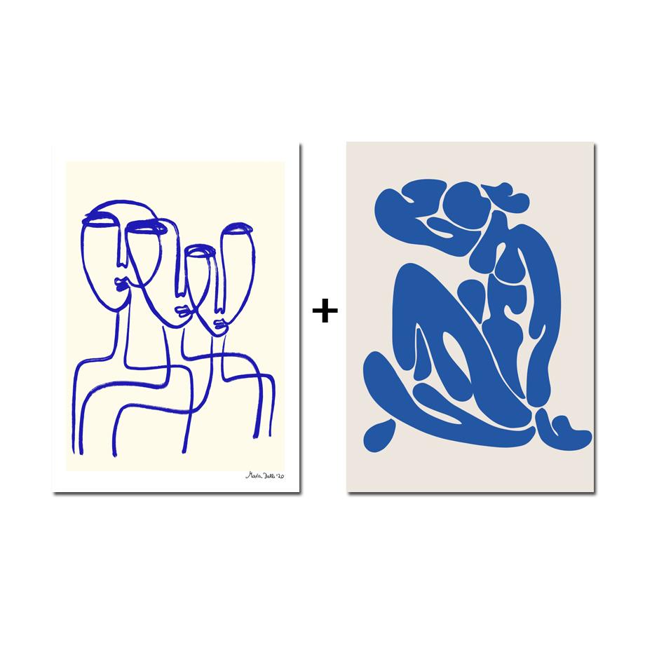 

Абстрактный стиль Матисса, синий портрет, плакаты на скандинавскую тему и принты, линия, настенная живопись на холсте, настенные панно для декора гостиной A4 21X30cm No Framed