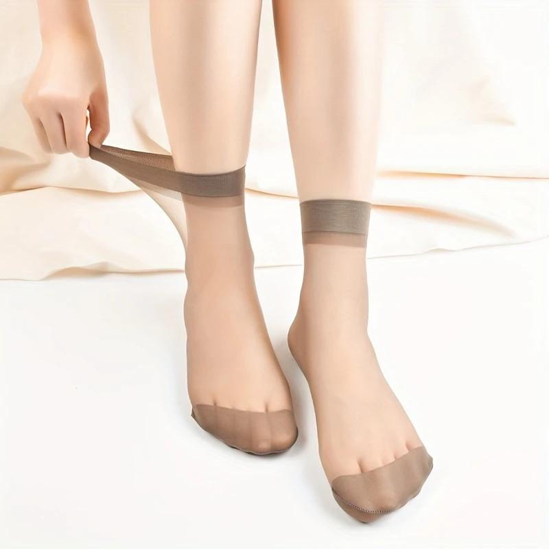 10 Pairs Women Transparent Thin Silk Stockings Summer Breathable Soft Comfortable Black Skin Tone Wear-Resistant Casual Socks