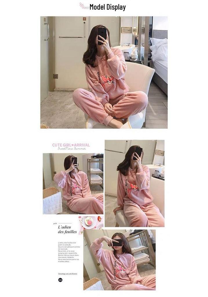 Petite Women's Coral Fleece Pajamas for Outdoor Wear, Cute Flannel Home Set, 2024 Autumn/Winter Collection