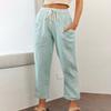 Women Spring Fall Fashion Wardrobe Staple Versatile Solid Color Cotton Linen High-Waisted Straight-leg Ankle Pants Trousers