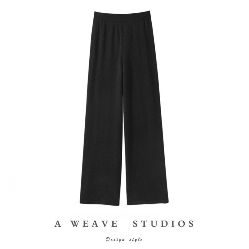 

Minimalist High-Waisted Cashmere Wide-Leg Pants - Light Luxury, Solid Color, Floor-Length, Slimming for Women Large