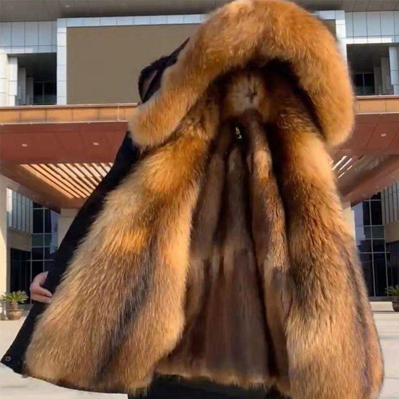 Hübsche Herren-Winterjacke aus Nerzimitat mit abnehmbarem Futter und dickem Pelzimitat
