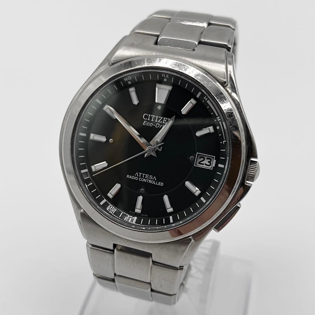 Used Good Condition CITIZEN Citizen Atessa Titanium Eco Drive Radio Watch Black
