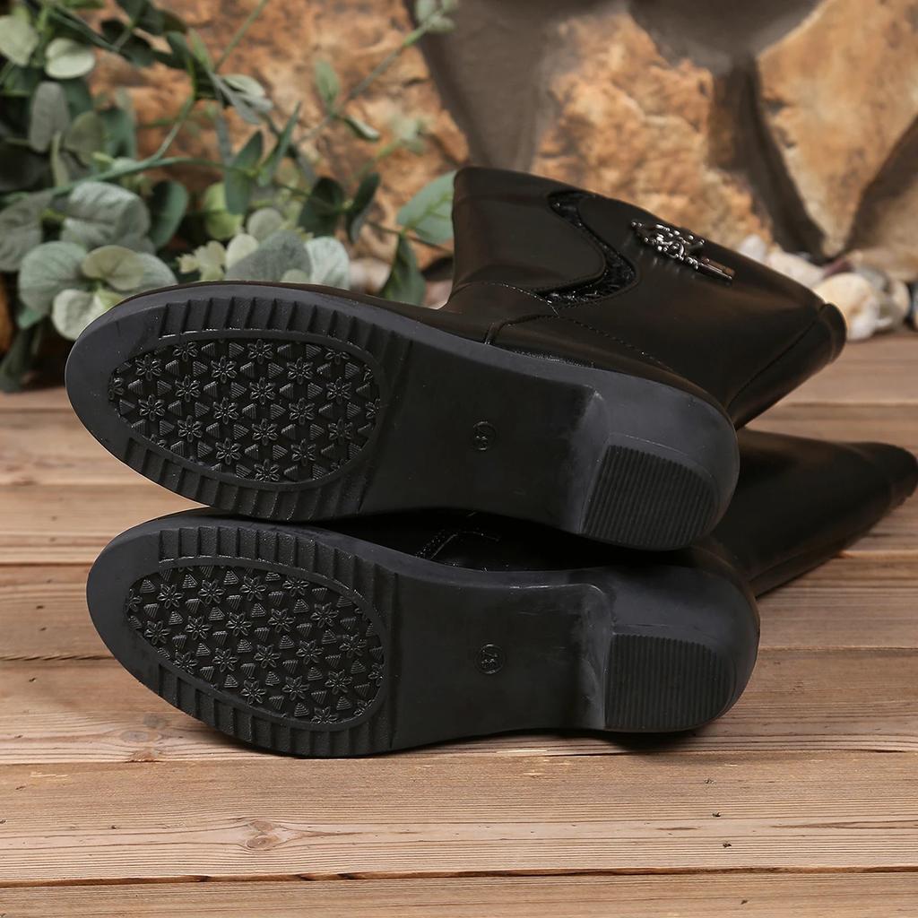 New Winter Elegant Fashion Chunky Mid-calf Boots Round Head Sexy Comfortable Side Zipper Fashion Women's Knight Boots