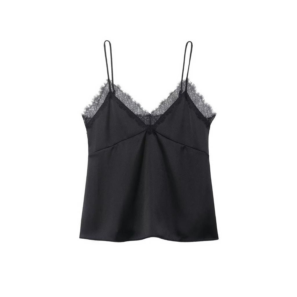 Silk Satin Lace-Trim Camisole Top for Women