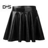 Women Skater Skirt High-Waisted Shiny Metallic Patent Faux Leather Texture Party Skirt Slimming Versatile Mini Skirt