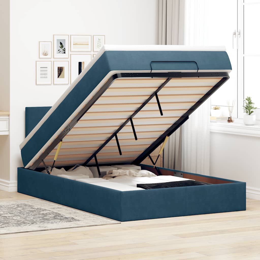Ottoman Bed with Mattress Dark Blue 120x190 cm Velvet