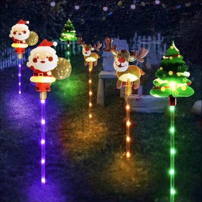 6 Pcs Christmas Garden Stake Lights Outdoor Waterproof Santa Claus Tree Snowman Yard Light Solar/Battery Powered Pathway Lights for Courtyard Garden