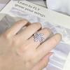 Graceful Leaves Both End of Open Ring Silver Color Girl Cocktail Party Rings Shine Crystal Zircon Fashion Women Jewelry Luxury Birthday Party Jewelry