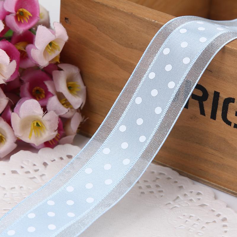 1''25mm Bilateral Organza Printing Polka Dots Ribbon Handmade Hair Bow Party Christmas Wedding Decor DIY Sewing Fabric 1 Yard