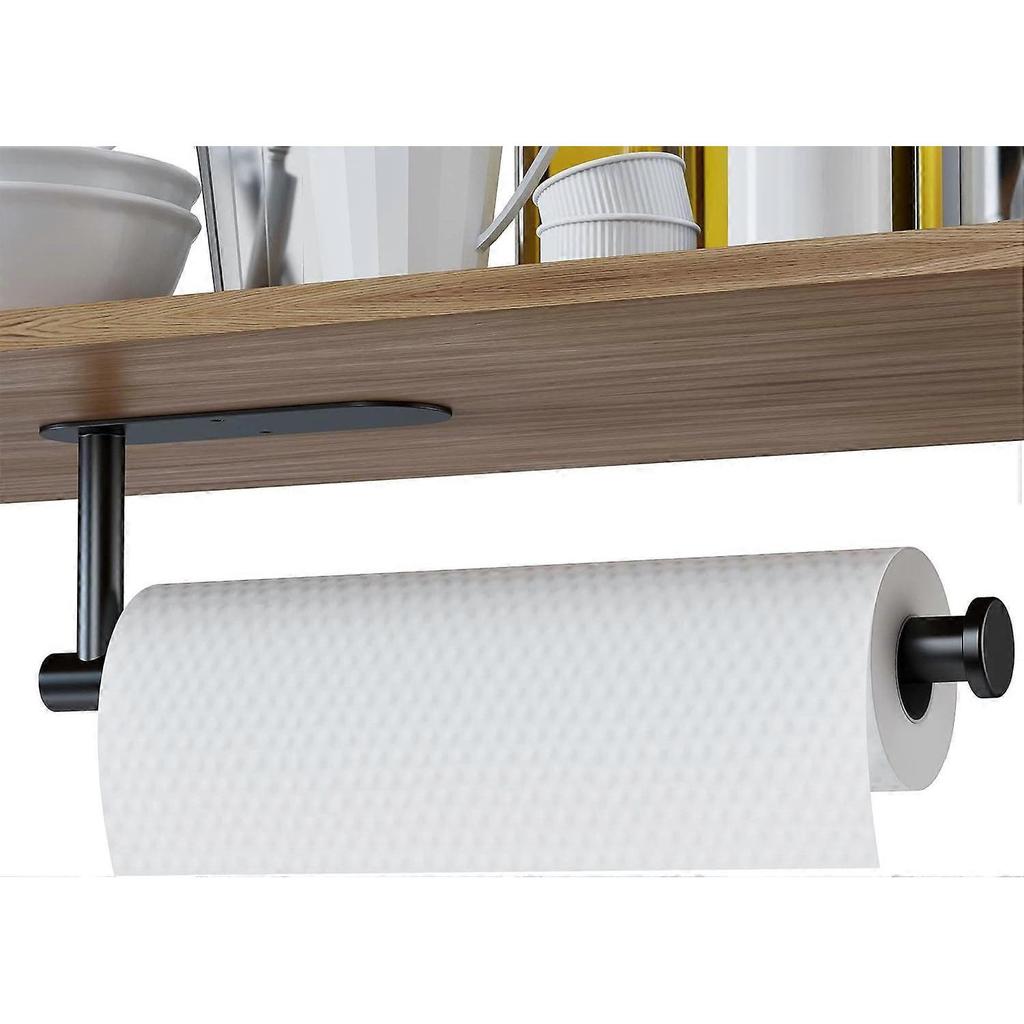 Kitchen Roll Holder under Cabinet - Premium Stainless Steel- Easy Installation of Self-Adhesive or Drilling Mounted - Black