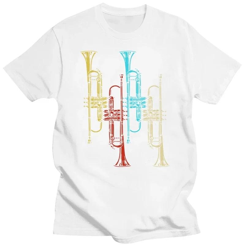 Retro Jazz Music Trumpeter Gifts Trumpet T Shirts Graphic Cotton Streetwear Short Sleeve Birthday Summer T-shirt Mens Clothing#Color(2)