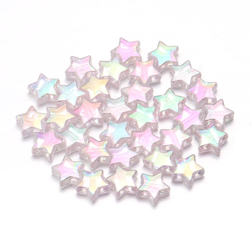 100pcs/Lot AB Plated Pentagram Star Acrylic Beads For Jewelry Making Five Pointed Star Beads DIY Bracelet Necklace Loose Beads