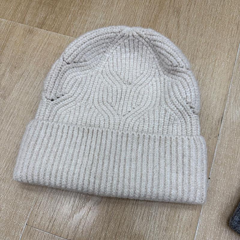 Fashion commuter style men's and women's knitted hats solid color warm eversion jacquard thickened wool hat outdoor hat