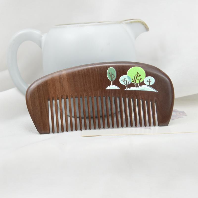 Mandarin Ducks Hand-Painted Peach Wood Hair Comb for Daily Use