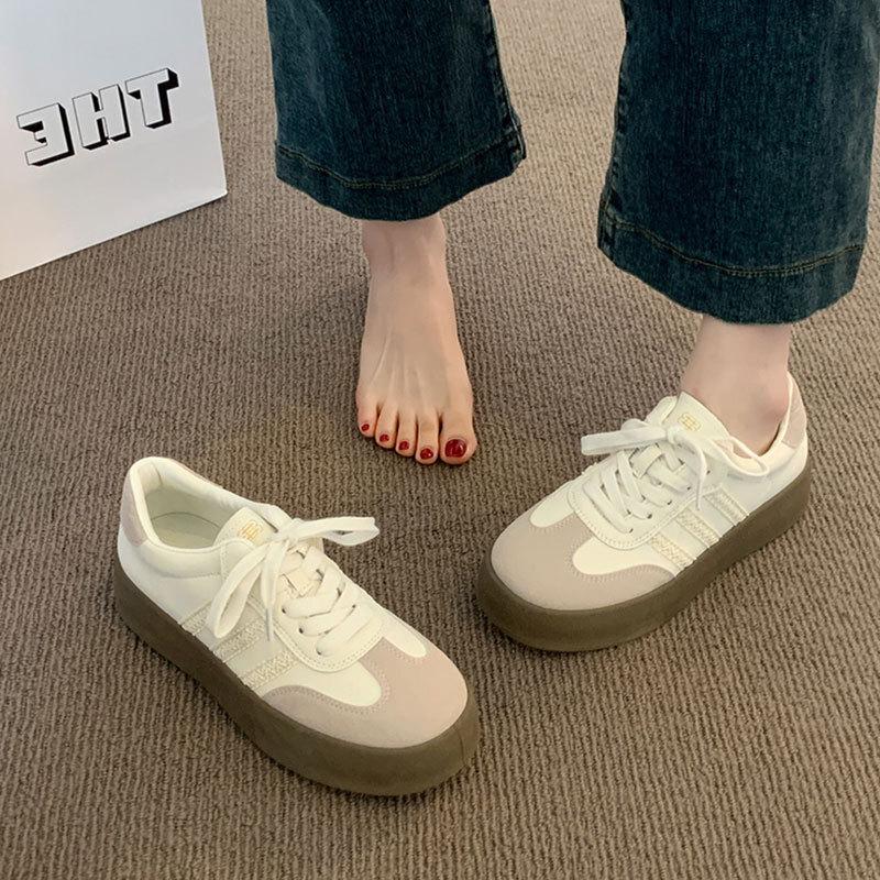 Dexun shoes women's silver new spring platform heightening small lace casual retro sports board shoes