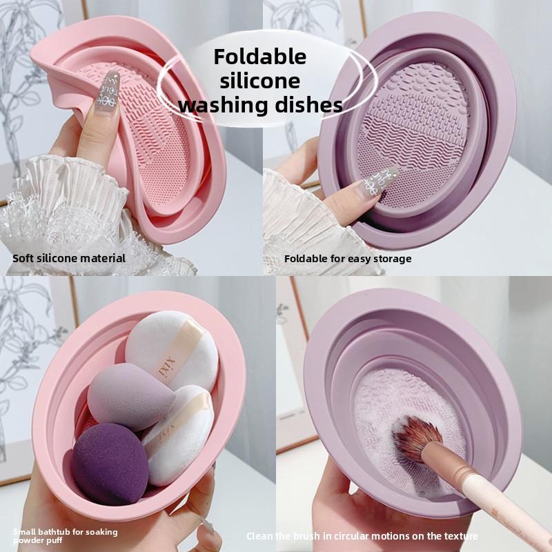 Silicone Washing Bowl Make up Brush Cleaning Box Folding Powder Puff