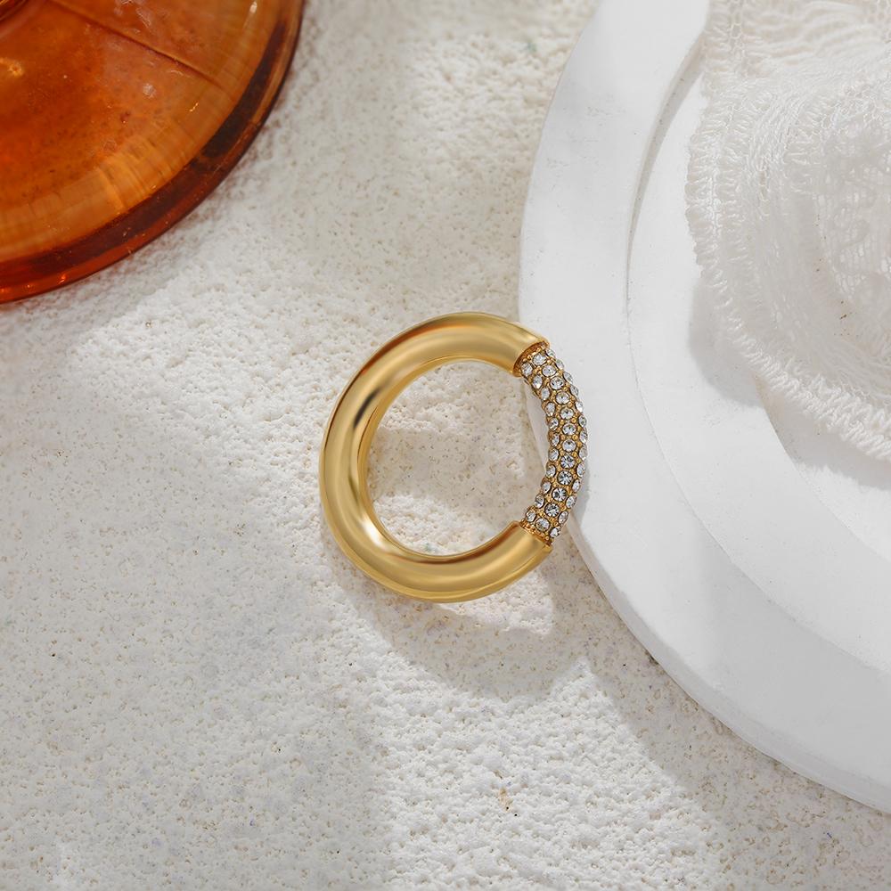 Cubic Zirconia Inlaid Round Rings Minimalist 18K Gold Plated Stackable Finger Jewelry for Women Wedding Party Gift Accessory