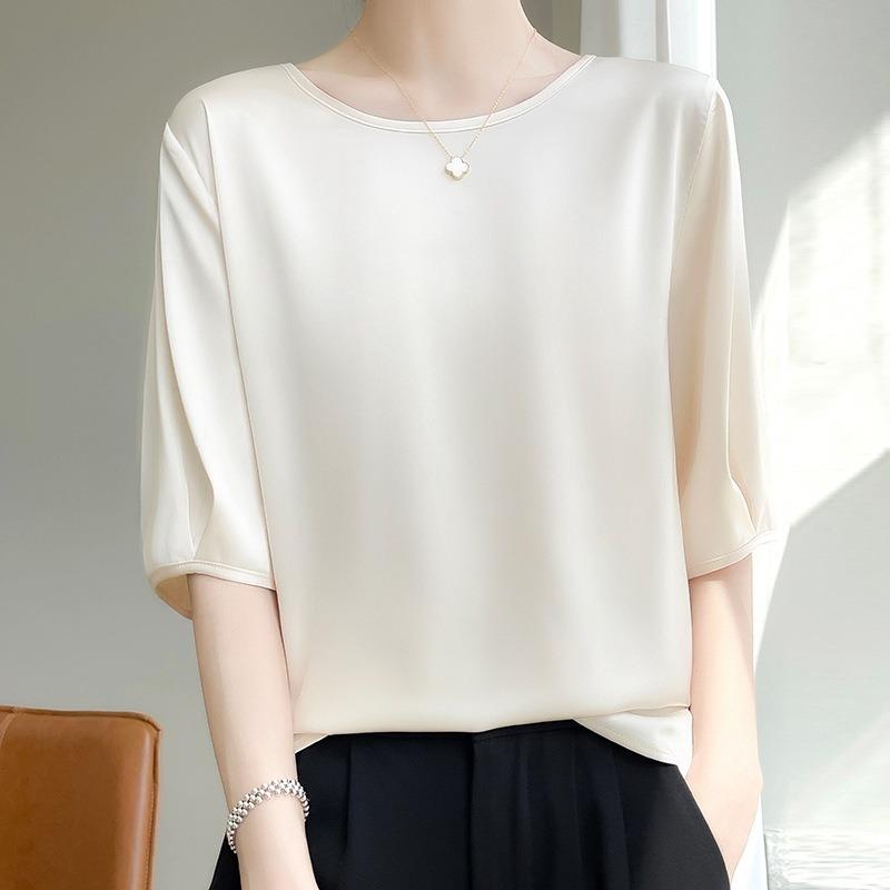 Women S Summer Round Neck Loose Fit Solid Color T Shirt