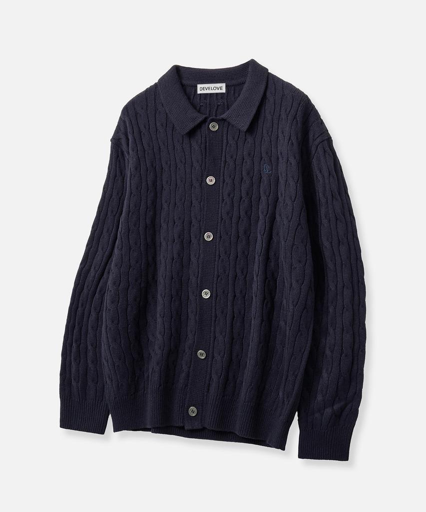 Develove Soft Cable Collar Cardigan_Navy