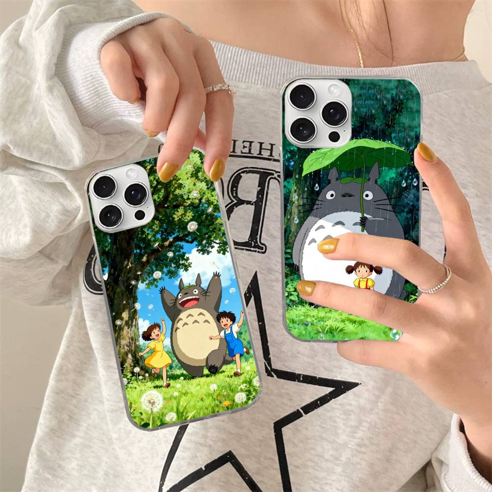 Cute T-Totoroes Silver Gradient Pleated Water Ripple Phone Case for IPhone 17 16 15 14 13 12 11 Pro Max