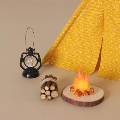 Durable 1 Set 1/12 Doll House Outdoor Cooking Barbecue Scene Decor Miniature Camping Tent Bonfire Model With Flower/Wave Point Pattern