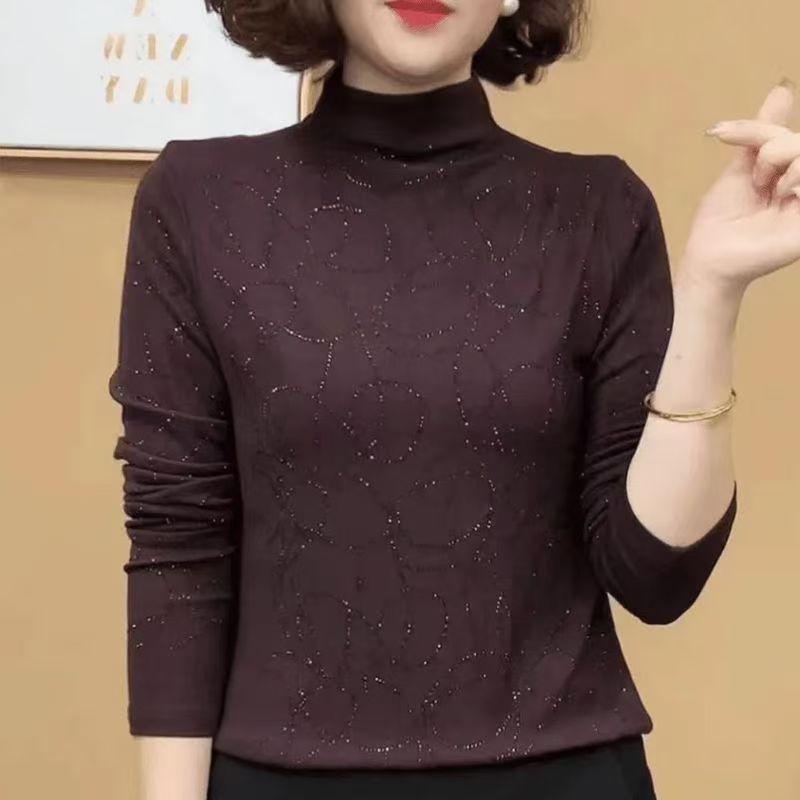 

Stylish Rhinestone Long Sleeve Warm Top for Women - Age-Defying and Belly Covering M темно-фіолетовий колір