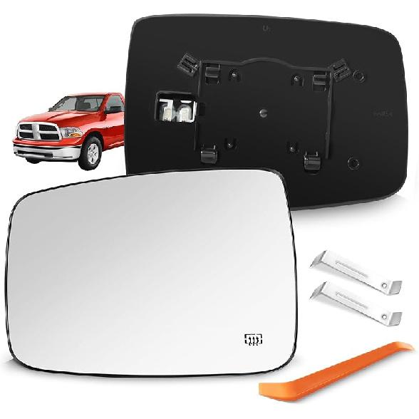 Compatible With Dodge Ram 1500 2500 Driver Side Mirror Glass, 2013 2014 2015 2016 2017 2018 - Left Side Replacement Tow Mirrors, Power Heated,