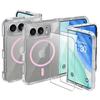 Case for iPhone Duo, Transparent Protection with Pink Magnetic Circle - 2 Tempered Glasses